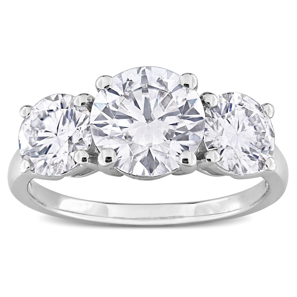 Miadora 3 1/4ct DEW Created Moissanite Three-Stone Engagement Ring in Sterling Silver