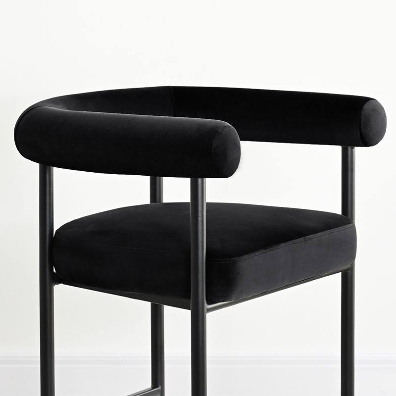 Velvet Counter Height Bar Stools with Arms, Curved Back, Metal Frame (Set of 4)