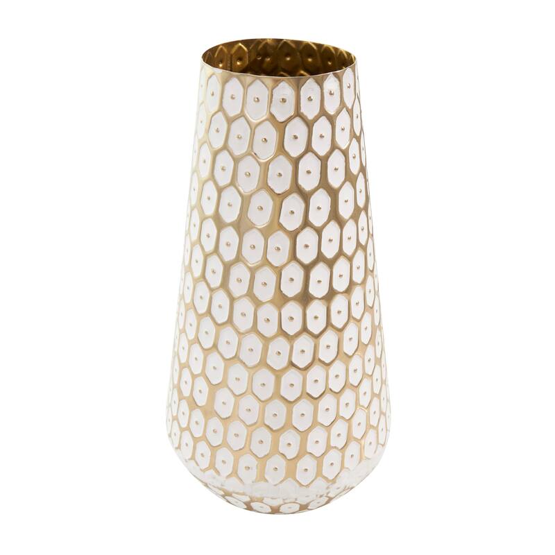 Gold Metal Geometric Dot Geometric Decorative Vase with White Accents