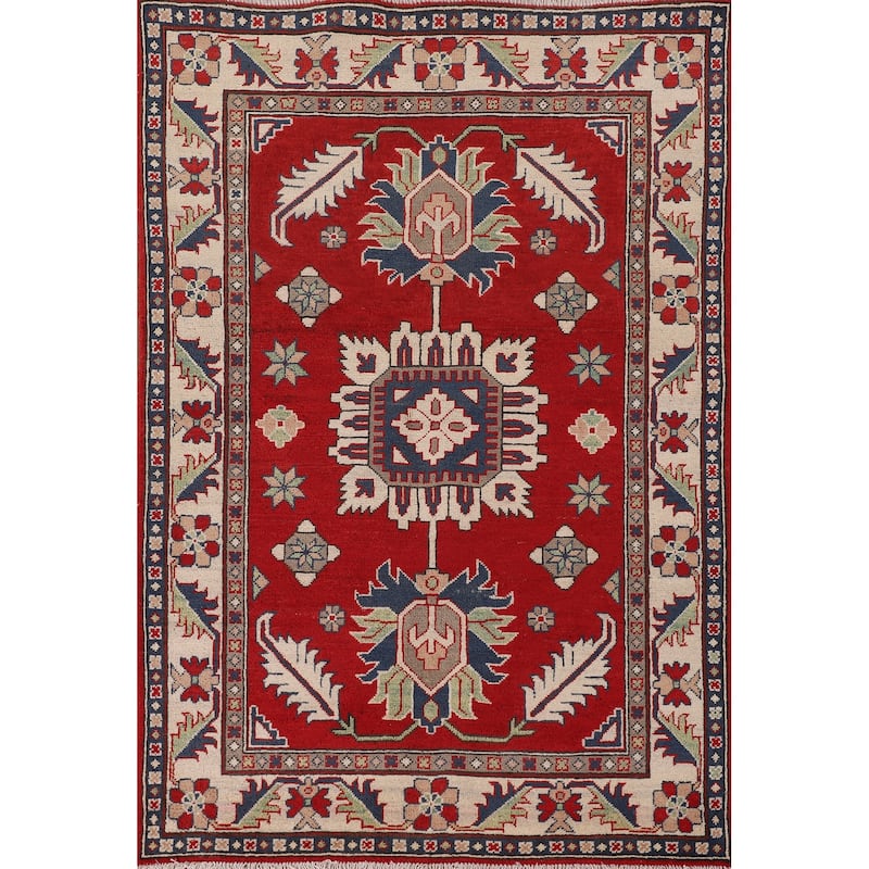Traditional Red Kazak Accent Rug Hand-Knotted Oriental Wool Carpet - 3'3"x 4'8"