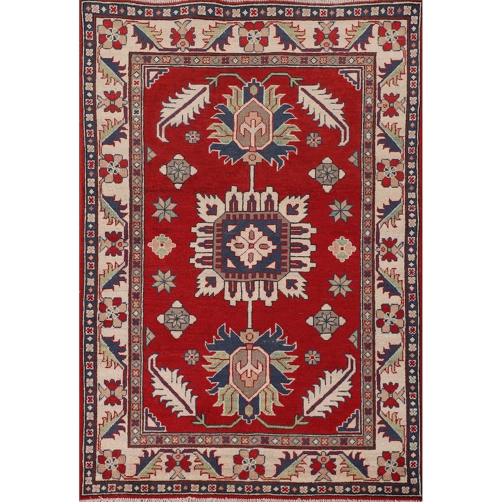 Traditional Red Kazak Accent Rug Hand-Knotted Oriental Wool Carpet - 3'3"x 4'8"
