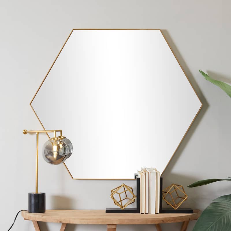 Contemporary Hexagon Wood Wall Mirror - Multiple Finishes and Sizes
