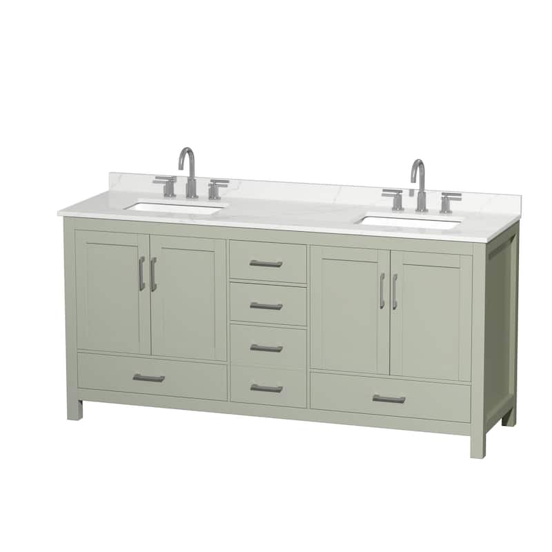 Wyndham Collection WCS141472D-QTZ-US3MXX Sheffield 72" Free Standing - Light Green / Giotto Quartz Top / Brushed Nickel