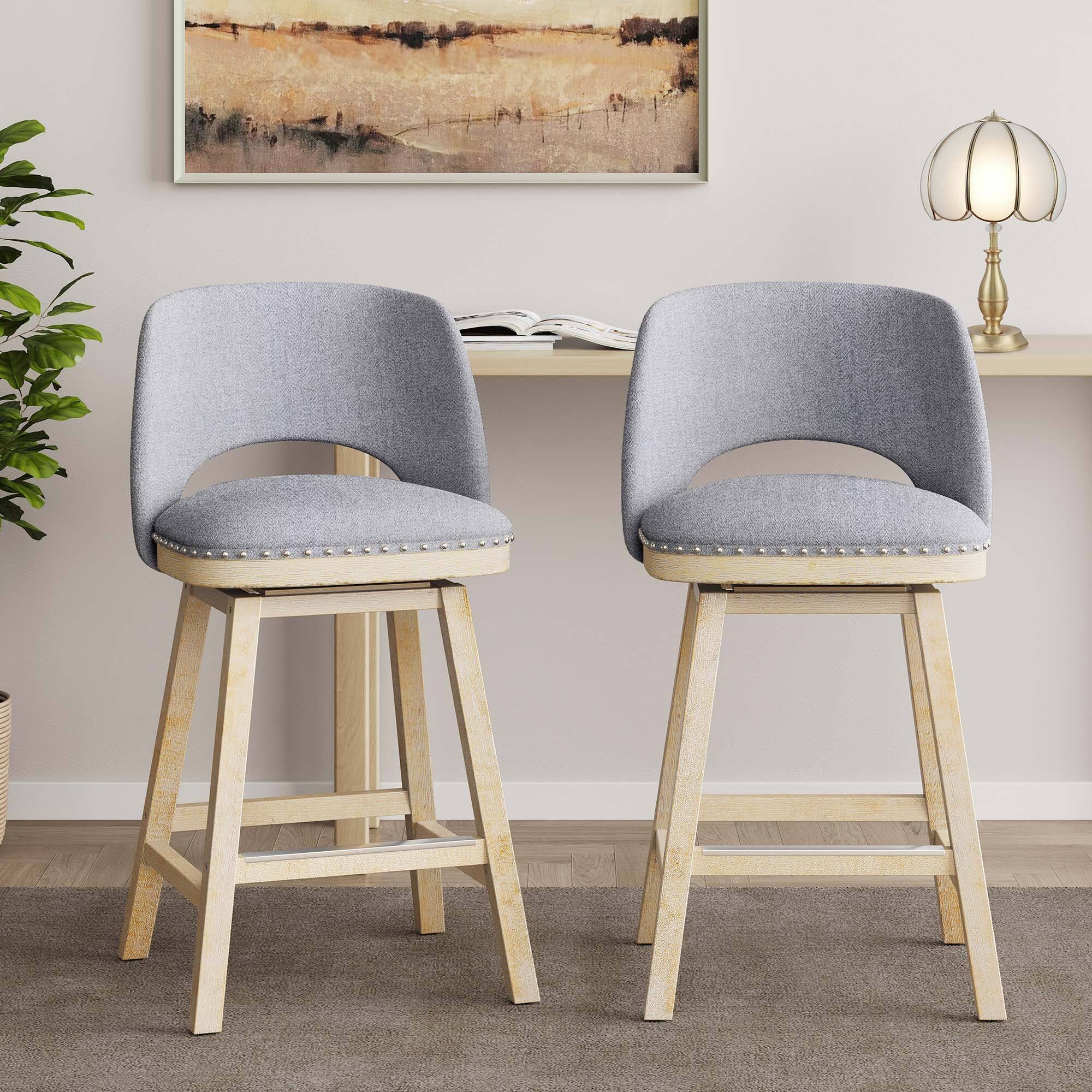 Moasis 26inch Wood and Linen Fabric Swivel Counter Stool or Bar Stool