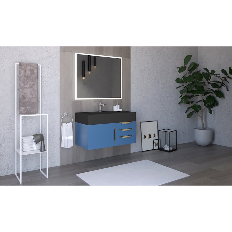Nile 36" Wall Mounted Bathroom Vanity Set w/ Black Top