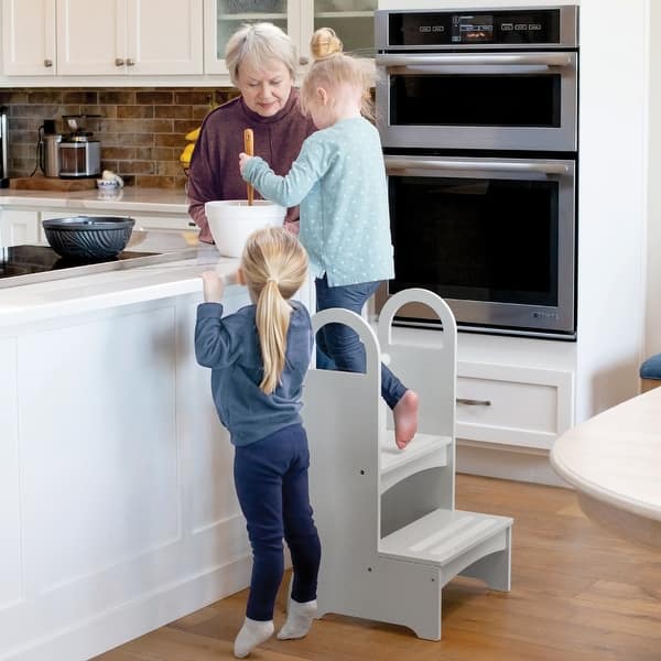 slide 2 of 6, Guidecraft Grey Wood High Rise Step-up Stool
