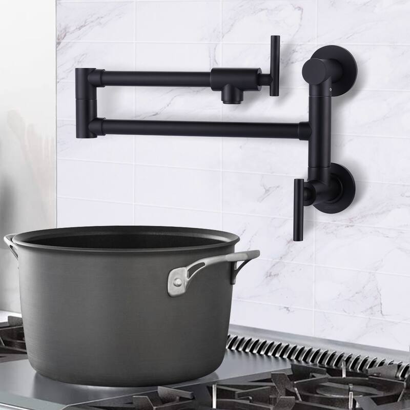 WOWOW Wall Mounted Pot Filler with Control Double Joint Swing Arm