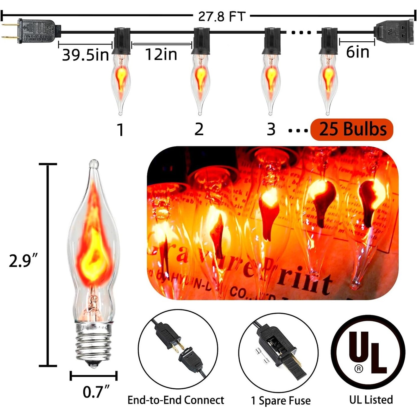 Halloween Flame Lights Flickering Flame String Lights 2 Pack