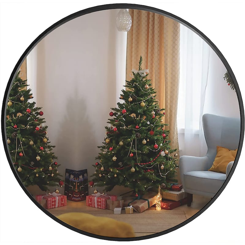 GDFStudio - Cressida Architectural Round Metal Bathroom Vanity Wall Mirror with Ultra Slim Profile & Reinforced Mount