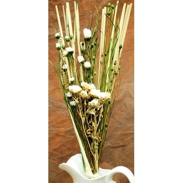 White Dried Rose Flower Bouquet Green 32in Tall Width White Dried Rose Flower Bouquet Green 32in Tall Width 10in