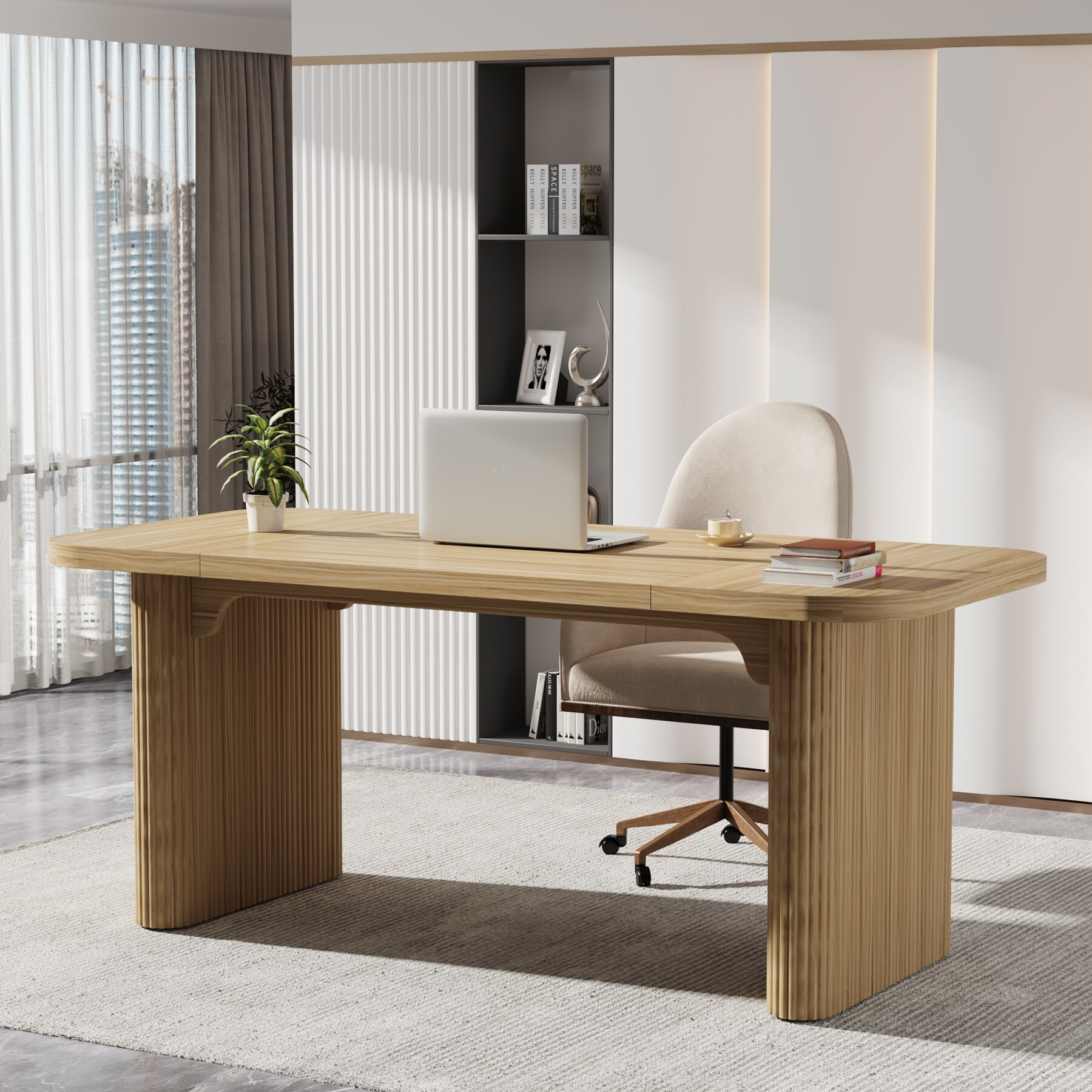 63'' Executive Computer Desk for Home Office, Japanese Writing