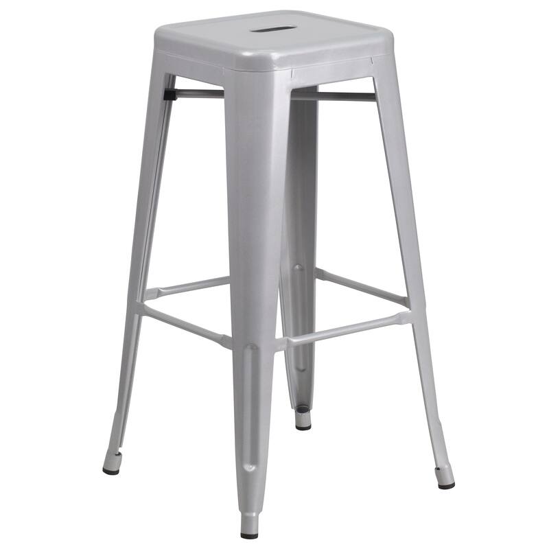 24'' Round Metal Indoor-Outdoor Bar Table Set with 4 Square Seat Backless Stools