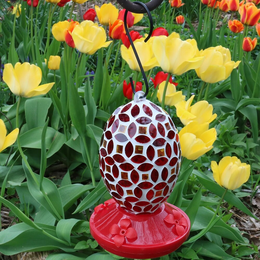 Shop Sunnydaze Outdoor Red Mosaic Glass Flower Hanging Hummingbird