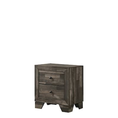 1pc Rustic Two Drawers Storage Nightstand Brown Gray Finish Wooden Bedroom Furniture