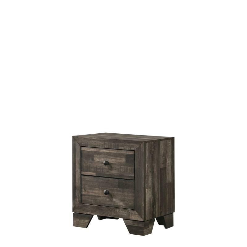 Rustic Two-Drawer Nightstand with Round Handles - Gray,Rustic Brown
