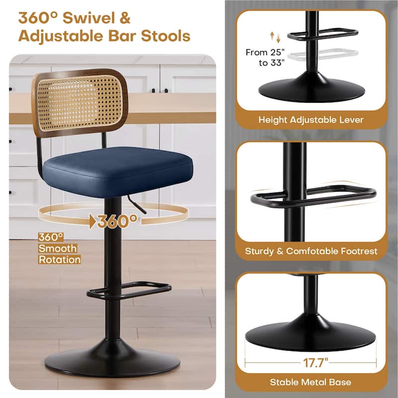 Adjustable Height Swivel Bar Stools with Back and Footrest - 17.7"W x 15.75"D x 35"-42.9"H