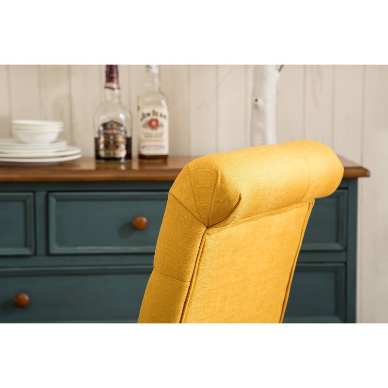 Set of 2 Upholstered Chair Dining Chair with Button Tufted Backrest, Reception Chair Accent Chair with Wood Frame, Yellow