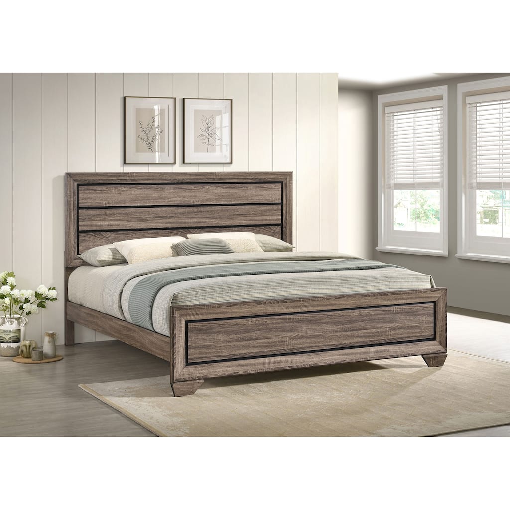 Washed Taupe Panel Eastern King Bed with Slatted Structure