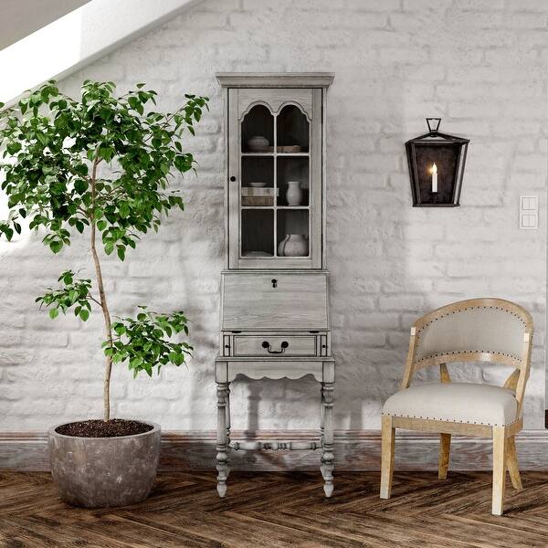 slide 2 of 17, Newlark 20 in. W Rectangular Wood and Glass Traditional 2 Drawer 1 Door Secretary Grey