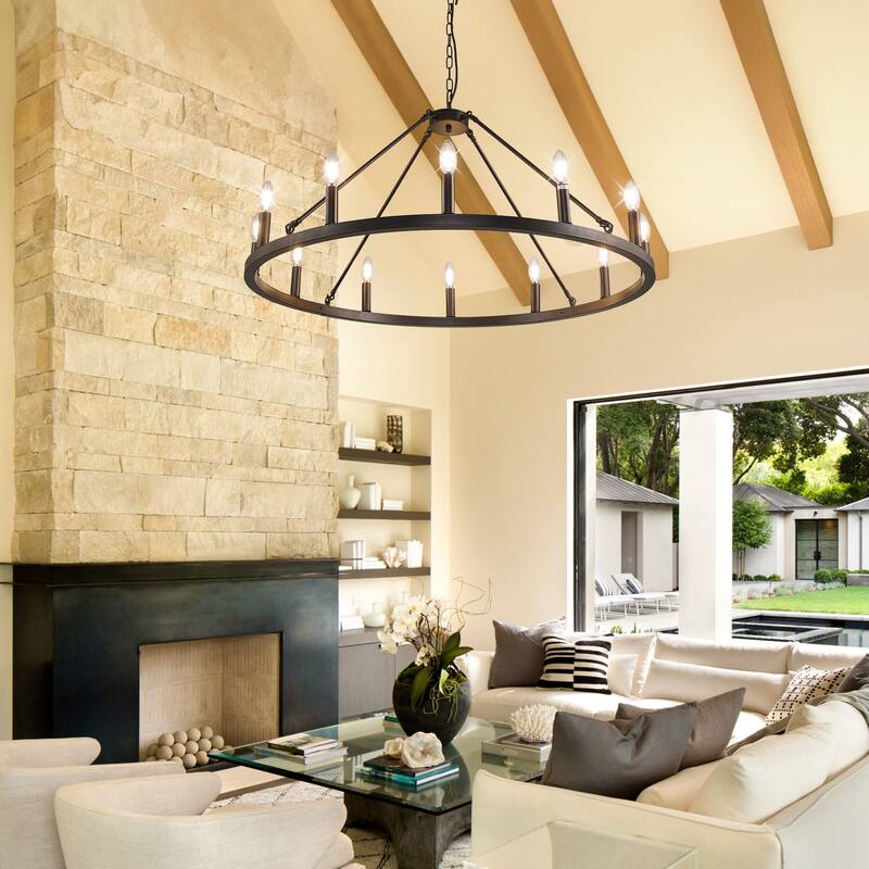 12 - Light Dimmable Wagon Wheel Chandelier