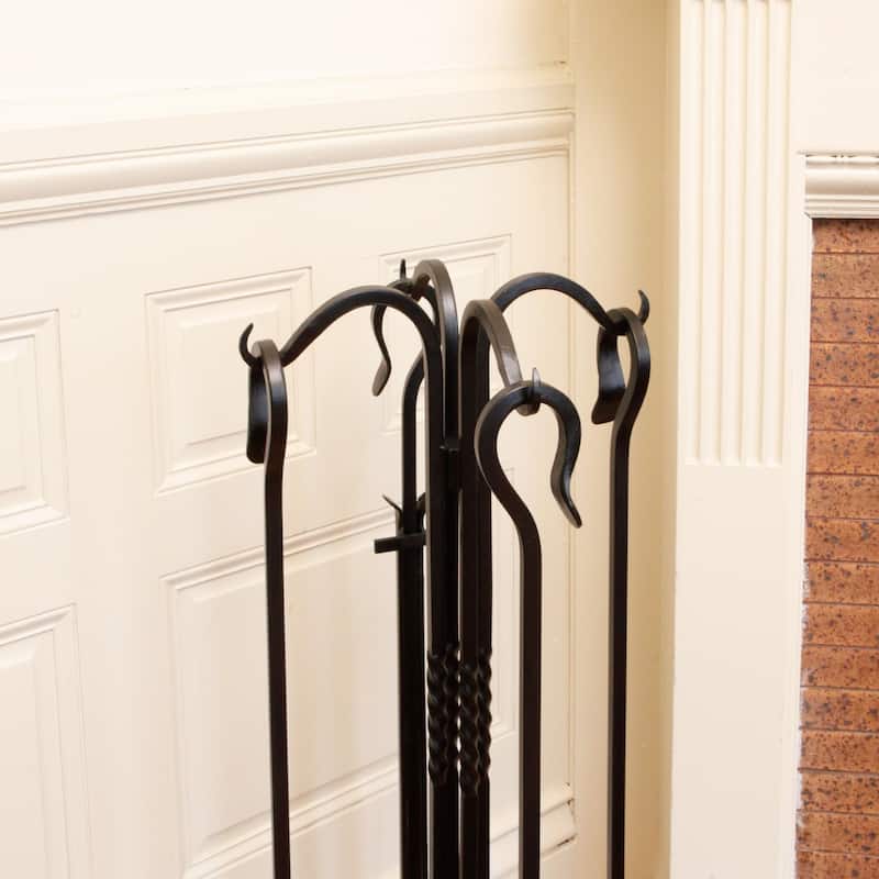 Achla Designs Shepherd's Hook II Mini Fireplace Set of 4 Tools, 38.5 Inch Tall, Black