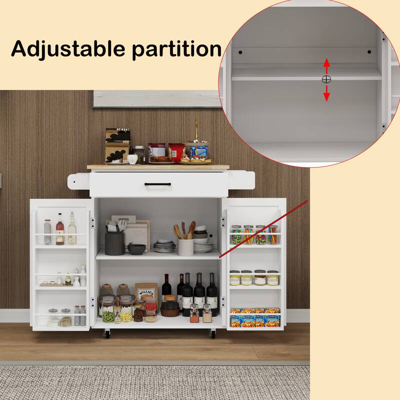 Anmytek Rolling Kitchen Island Cart Rubber Wood Top 1 Drawer 2 Doors Adjustable Shelves Towel Rack Seasoning Rack