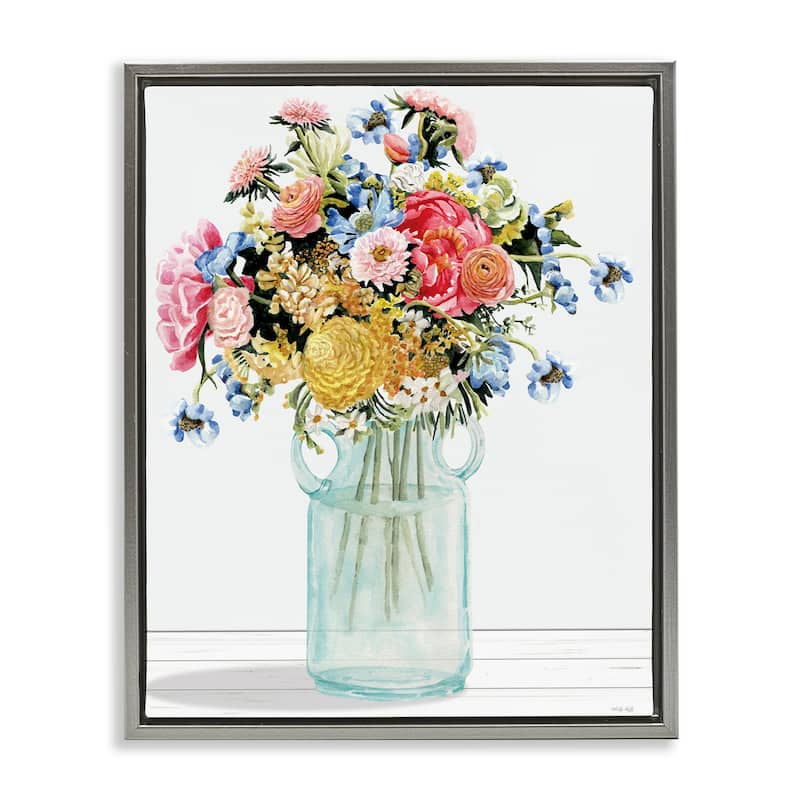 Stupell Country Classic Bouquet Framed Floater Canvas Wall Art Design By Cindy Jacobs - 17 x 21 - Grey