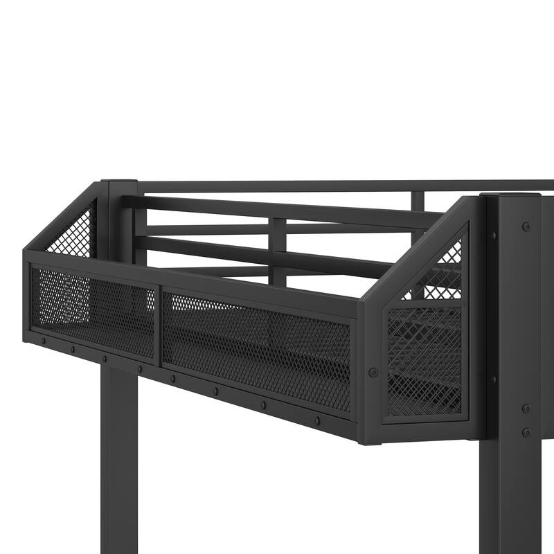 Full over Full Bunk Bed with Storage, USB Ports & LED Lights, Converts to Sofa, Metal Frame