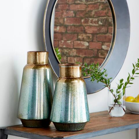 Rustic Turquoise/ Bronze Iron Vase (Set of 2)