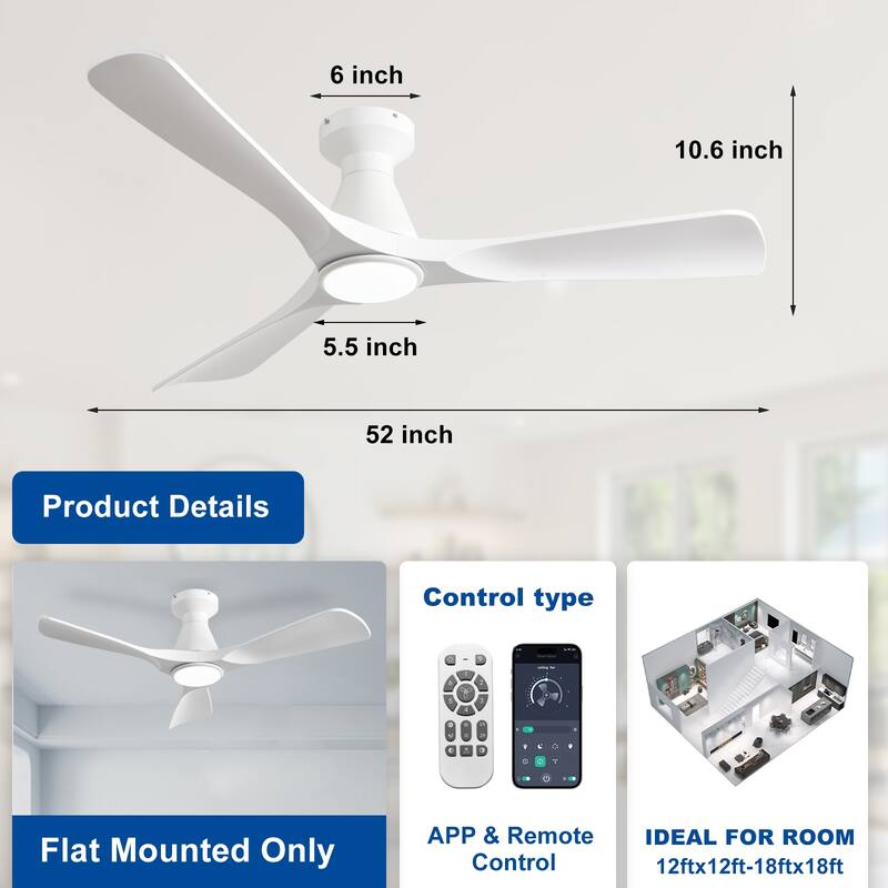 Ceiling Fan Without Light: 42-52 Inch 3 Blade Indoor Outdoor Fans for Patios