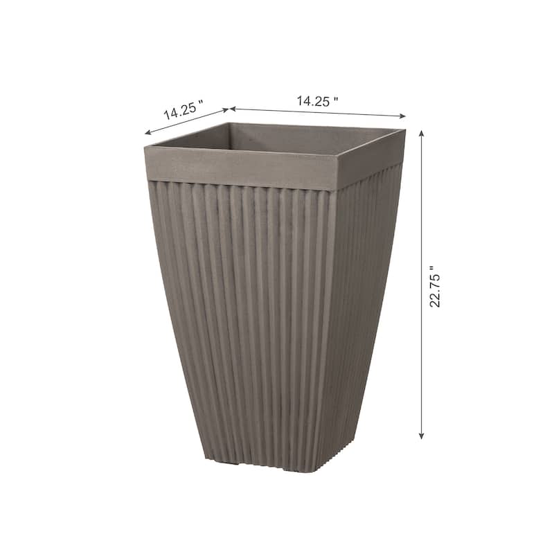 Glitzhome Set of 2 Eco-Friendly Oversized Faux Concrete Fluted Plant Pots Flower Planter Porch Decor