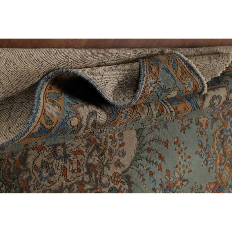Light Blue Floral Tabriz Persian Rug Hand-Knotted Wool Carpet - 7'7"x 11'1"