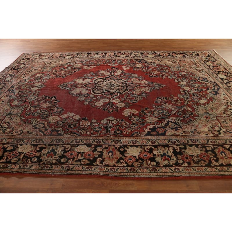 Mahal Persian Antique Area Rug Hand-Knotted Floral Wool Carpet - 8'11"x 12'3"