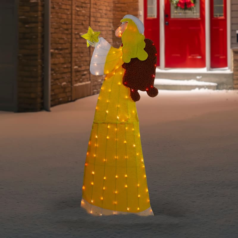 72" Lighted 2D Yellow Chenille Angel Outdoor Christmas Decoration