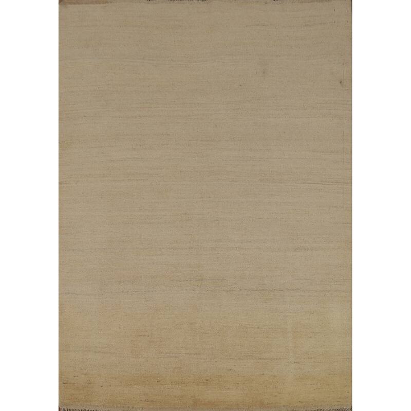 Solid Modern Gabbeh Oriental Area Rug Handmade Yellow Wool Carpet - 4'10" x 6'5"