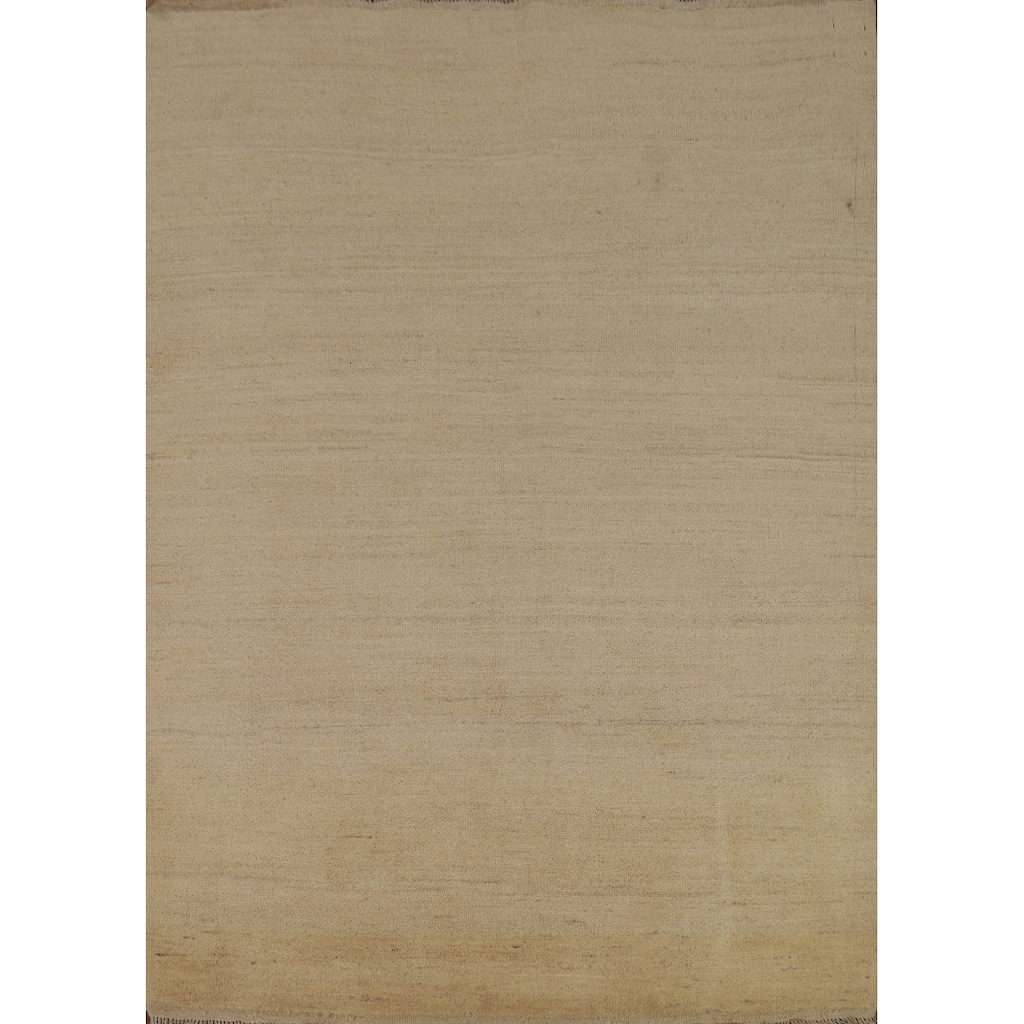 Solid Modern Gabbeh Oriental Area Rug Handmade Yellow Wool Carpet - 4'10" x 6'5"