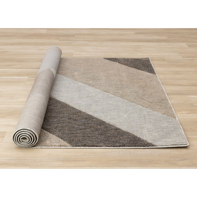 Cream Grey Beige Geometric Area Rug, 5'3" x 7'7"