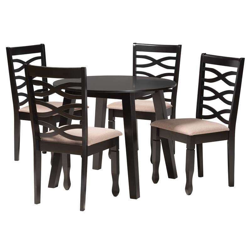 Ruby Modern Beige Fabric and Dark Brown Finished Wood 5-Piece Dining Set - Beige, Dark Brown