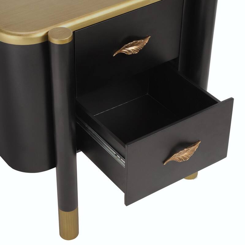 Contemporary Curved 2-Drawer Nightstand with Metal Feather Handles and Exposed Legs