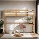 preview thumbnail 1 of 10, Wood Loft Bed with Safety Guardrail, Built-in Desk, Ladder, White Oak White Oak