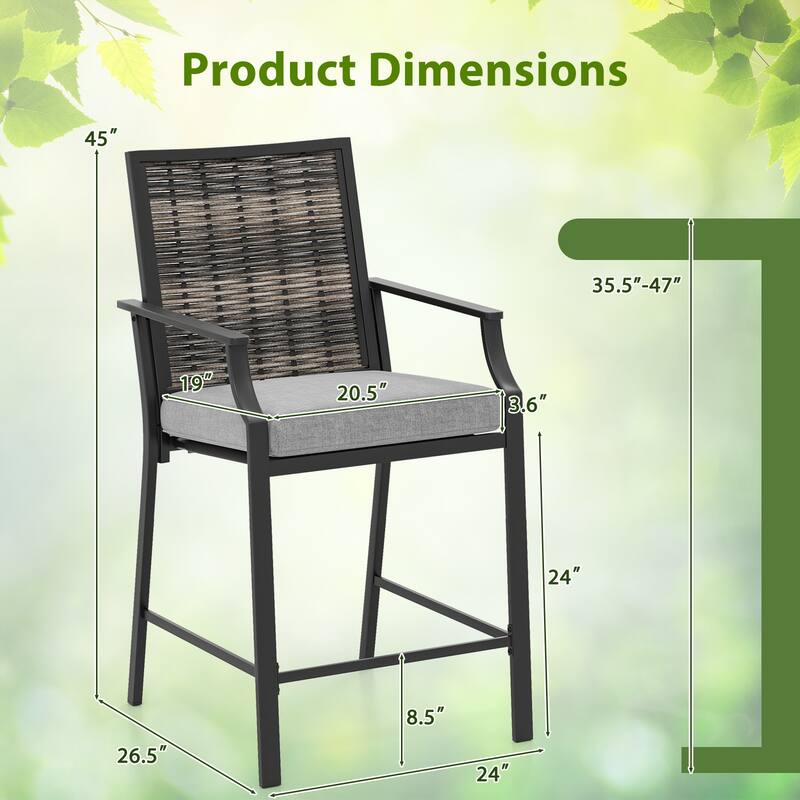 Gymax Patio Bar Stools Set of 4 w/ Armrest Fabric Seat & Heavy-Duty