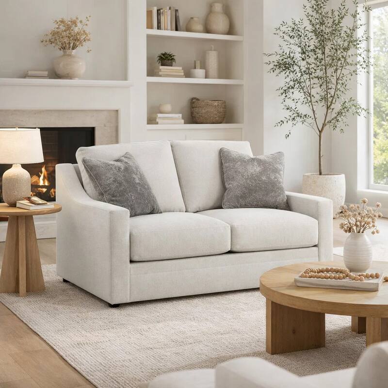 Maite Loveseat, Modern Chalk Gray Polyester, 2 Throw Pillows, 62 Inch