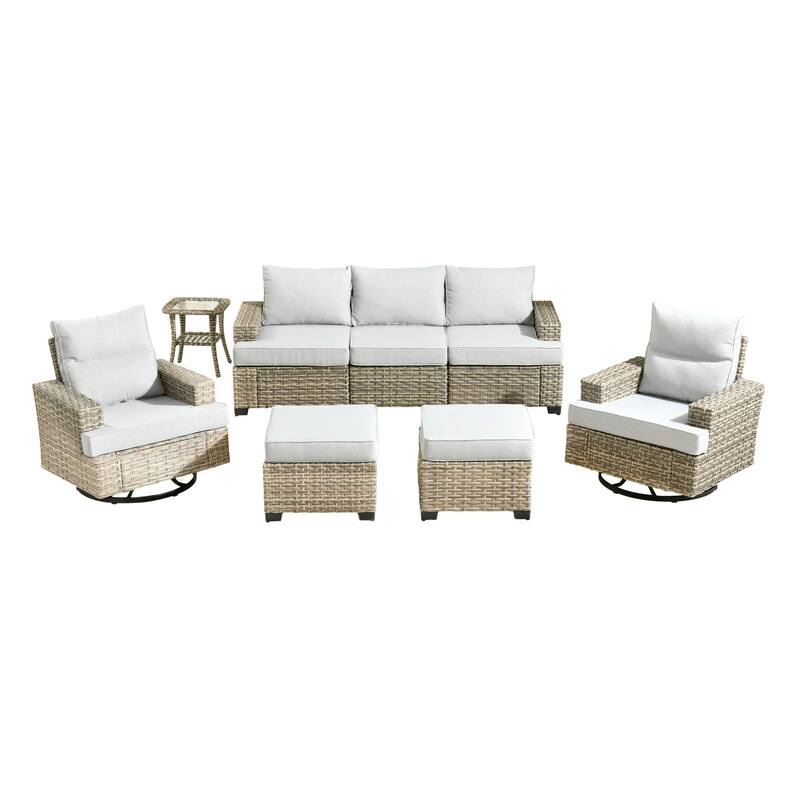 HOOOWOOO 8-piece Wicker Patio Furniture Swivel Chair Set