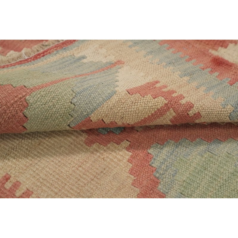 Hand Woven Southwestern Wool Blue Geometric Area Rug - 6' 2'' X 4' 3''