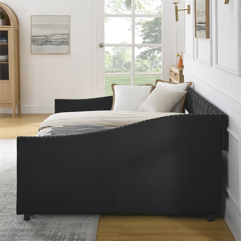 Full Size Upholstered Tufted Daybed with Drawers and Copper Nail