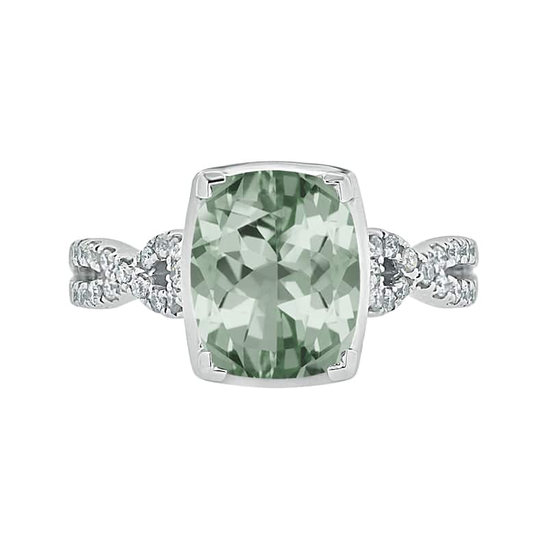 Auriya 2 1/3ct Cushion-cut Green Amethyst and Diamond Engagement Ring 1/5ctw 14kt Gold
