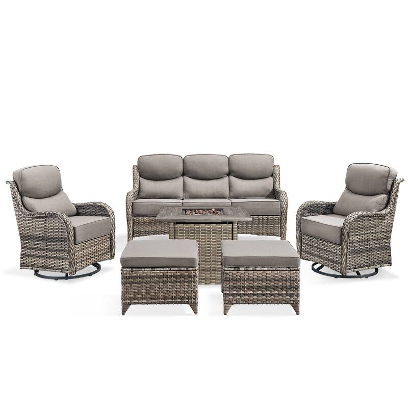 Pocassy Outdoor 6" Sofa Swivel Chair Ottoman with Fire Pit Table
