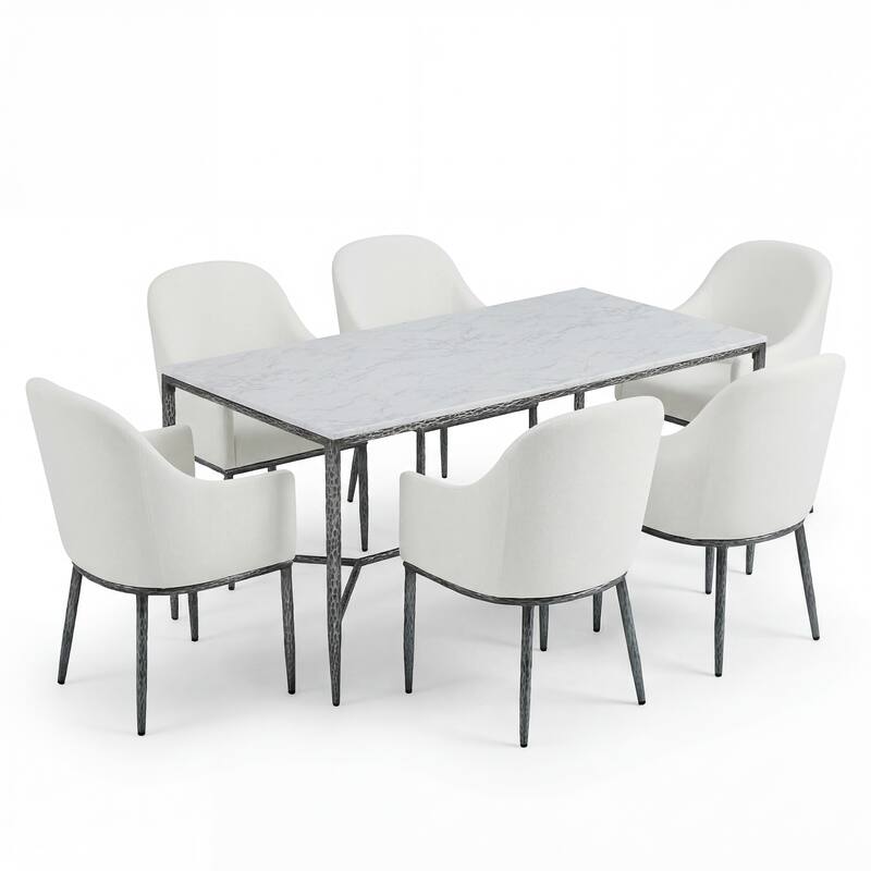 Christopher Knight Home - 7-Piece Industrial Metal Top Dining Set with Upholstered Chairs