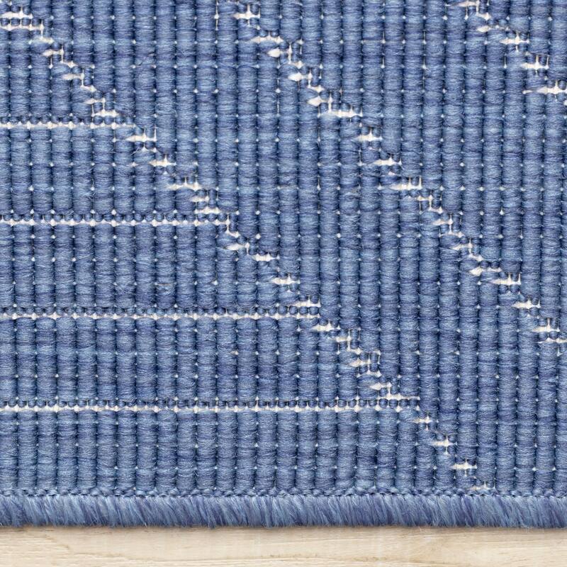 Blue White Traverse Stripes Indoor/Outdoor Rug