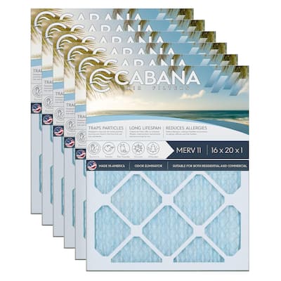 Cabana Air Filters 6 Pack HVAC Furnace Air Filters, MERV 11, 16 x 20 x 1, White - 0.68